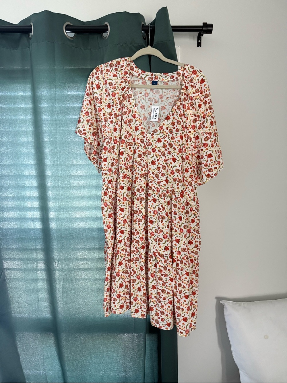 Old Navy Cream Dress with Red Floral Print